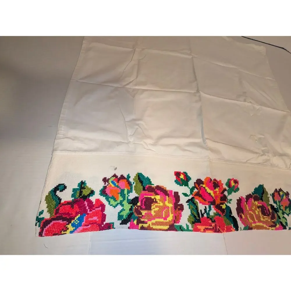 Beautiful Vintage Handmade Ukrainian Rushnyk Cross Stitched Floral Pillow Duvet